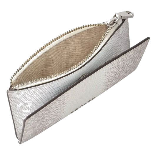 The Coin Street Bright White Faux Lizard Medium Ziptop Purse also features a zip coin pocket, and the Radley logo in silver lettering.