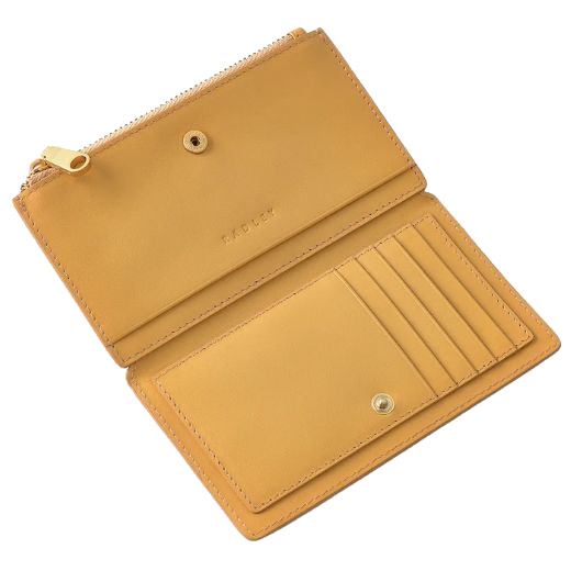 Internally, the Coin Street Pecan Medium Ziptop Purse features five card slots and a slip pocket.