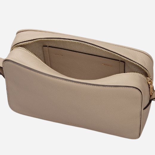 Inside the Duchess Close Porcini Brown Leather Small Zip Top Cross Body Bag.