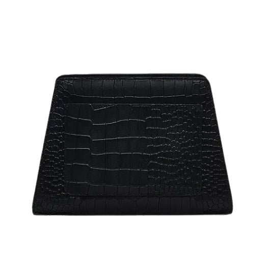 This Radley Glasshouse Black Faux Croc Leather Cross Body Bag has an A-line shape with a magnetic snap closure.