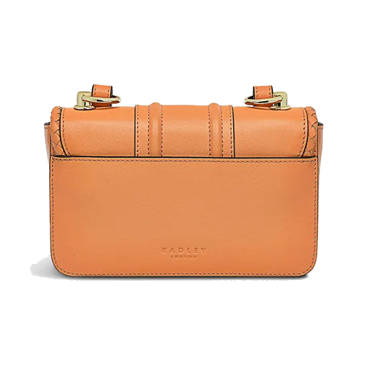 The woven detailing along the edge of the front flap on this Radley Hanley Close Apricot Mini Flap Over Bag adds texture subtly.