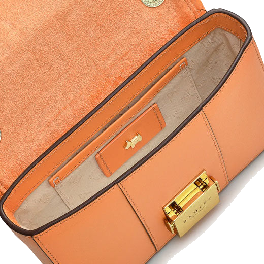 Radley's Hanley Close Apricot Mini Flap Over Bag has a main compartment with Radley jacquard lining in sand.