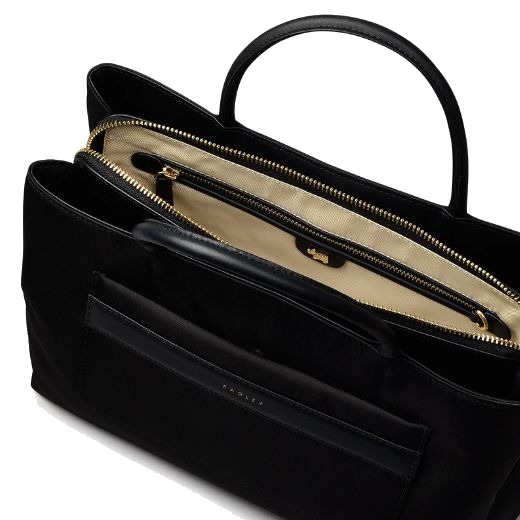 Radley's Holland Park Black Medium Zip-Top Grab Bag has beige fabric lining inside the main zip compartment.