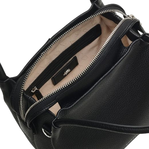 The interior of the Ivydale Road Small Black Zip-Top Cross Body Bag features a zipped pocket.