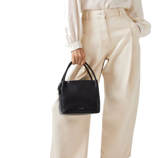 The Ivydale Road Small Black Zip-Top Cross Body Bag can be carried using the two tubular grab handles.