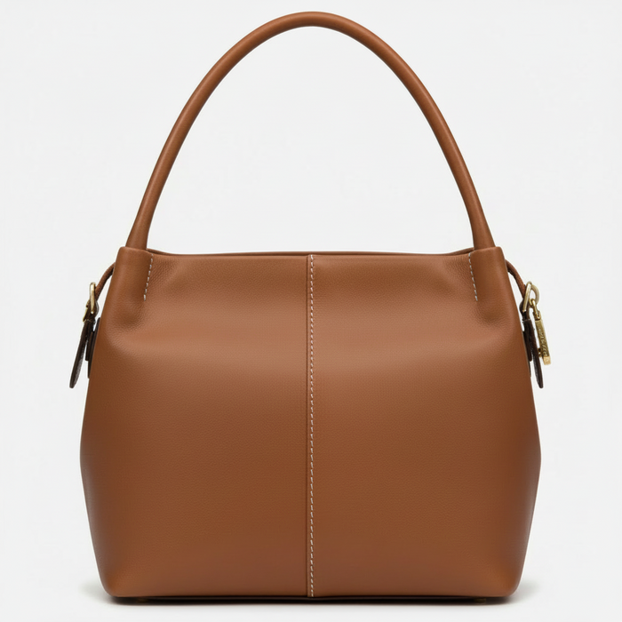 The Ivydale Road Small Saddle Zip-Top Cross Body Bag is made from smooth saddle brown leather.