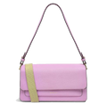 Radley's Leather Lane Sugar Pink Medium Flapover Shoulder Bag has an ecru cross body strap and a matching pink leather shoulder strap.