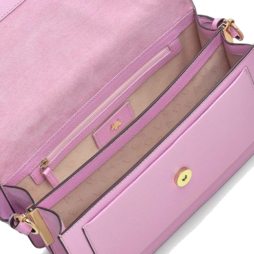 Radley's Leather Lane Sugar Pink Medium Flapover Shoulder Bag has a dual main compartment with a small zip pocket inside.