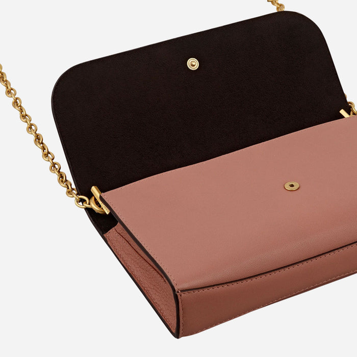 Side and base view of the Radley Lynton Road Carnation Leather Wallet On a Chain.