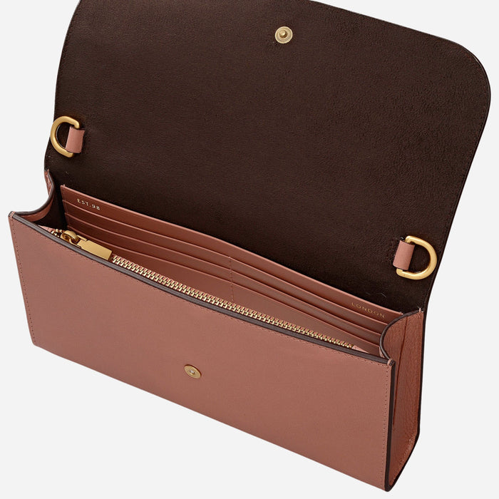 Top view inside the Radley Lynton Road Carnation Leather Wallet On a Chain.
