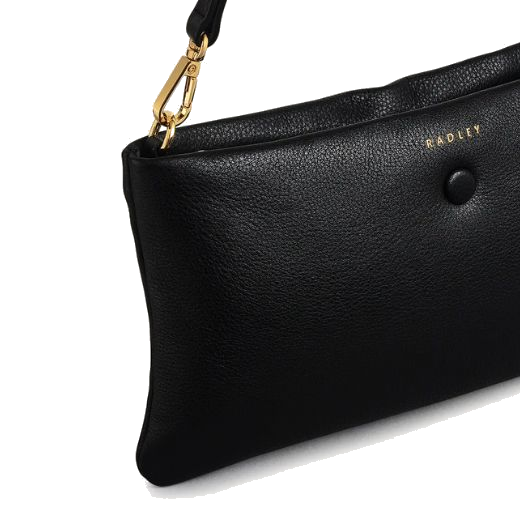 This Mallow Street Black Leather Large Zip-Top Wristlet by Radley is made out of grained leather with a padded interior.