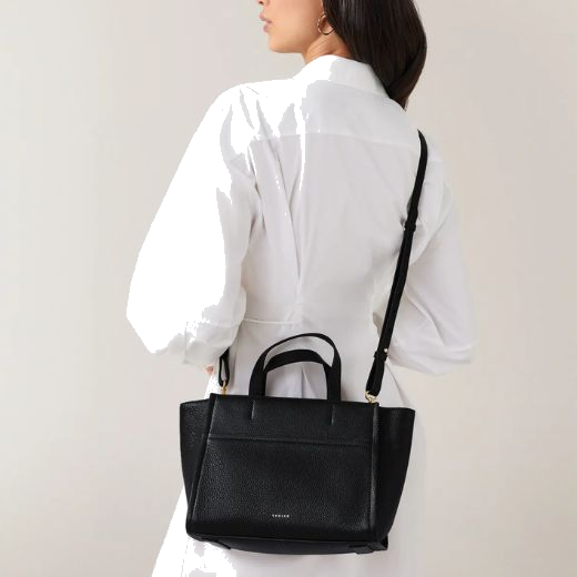 Radley's Oak Street Black Leather Zip-Top Medium Grab Bag looks great with an all black outfit, neutral shades of brown or beige, and also white.