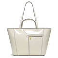 Radley's Pockets Icon Light Natural Tote Bag, Large is made from plain leather with gold hardware matching the gold foil embossed logo on the front.