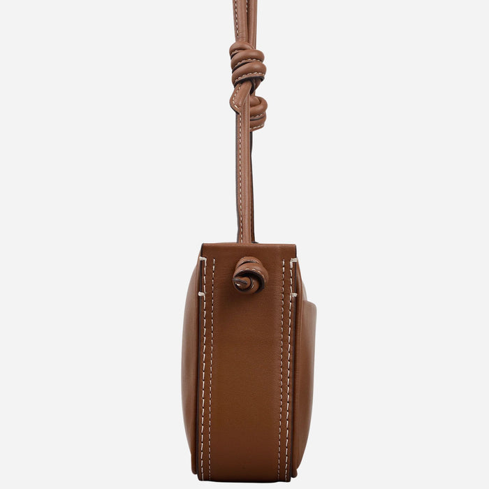 Side view of the Radley The Camden Cognac Leather Small Ziptop Shoulder Bag.