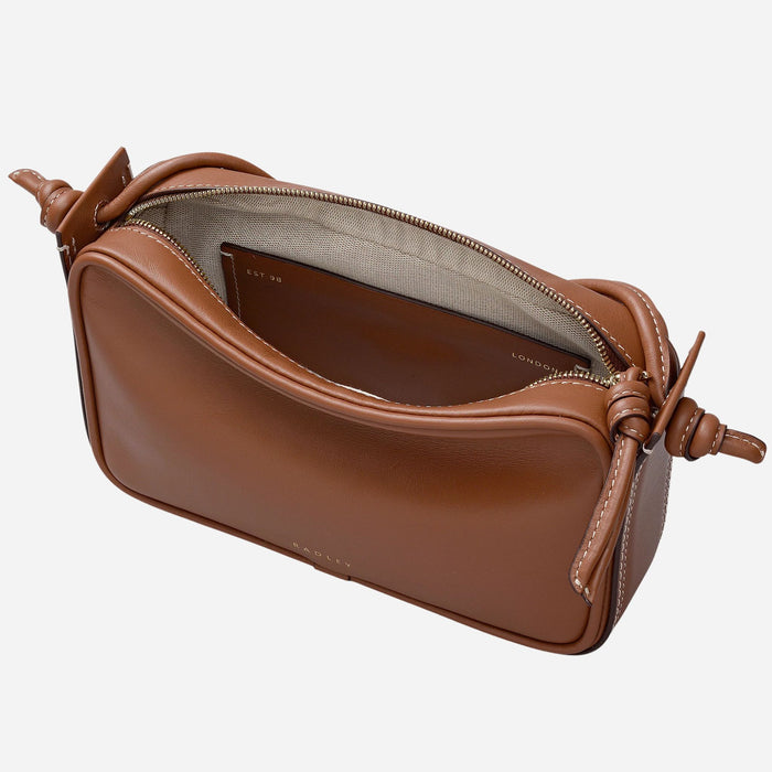 Inside the Radley The Camden Cognac Leather Small Ziptop Shoulder Bag.