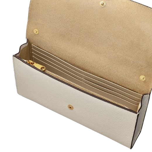 Inside this The Rathbone Chalk Wallet on a Chain you'll find six card slots, two slip pockets, and a zip pocket.