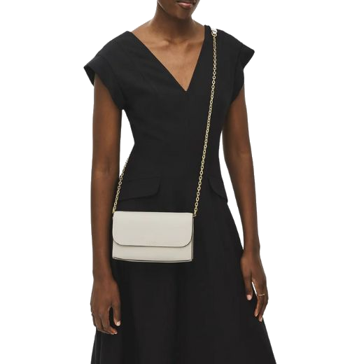The Radley brand name is found on the front of this The Rathbone Chalk Wallet on a Chain, embossed in gold foil.