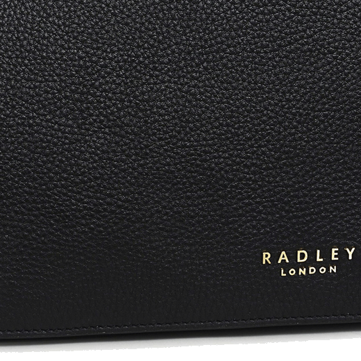 Radley's Westwell Lane Grained Leather Bag in Black has the brand name on the front flap in gold foil embossing to match the gold hardware.