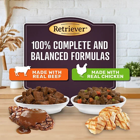 Retriever Adult Hearty Beef/Savory Chicken Cuts in Gravy Wet Dog Food Variety Pack, 13.2 oz., Pack of 24 Cans