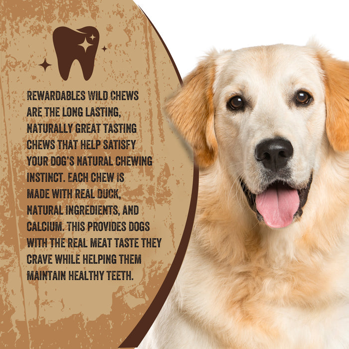 Rewardables Wild Chews - Duck Recipe, Limited Ingredient, Long Lasting Chews for Large Dogs | 6 Count