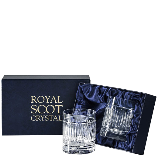 These Art Deco 2 x 38cl Large 'On the Rocks' Tumblers will be presented inside a Royal Scot Crystal presentation box.