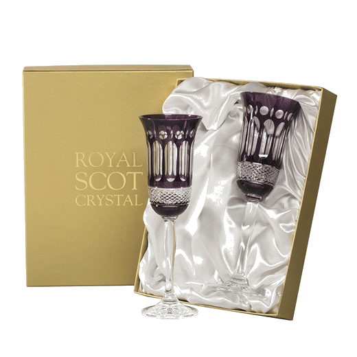 Royal Scot Crystal Belgravia 2 x 18cl Mulberry Champagne Flutes