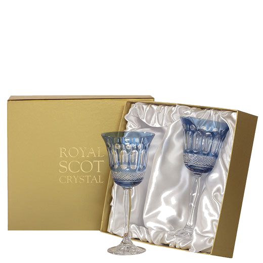 These Belgravia 2 x 25cl Skye Blue Large Wine Glasses were designed by Royal Scot Crystal.