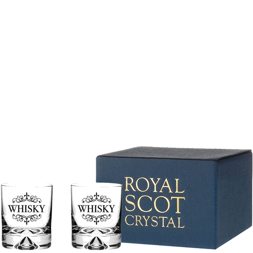These Dimple Base 2 x 28cl 'Whisky' Engraved Large Tumblers will be presented inside a Royal Scot Crystal gift box.