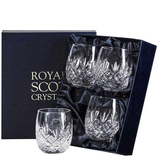 These Edinburgh 4 x 35cl Gin & Tonic Barrel Tumblers are presented inside a Royal Scot Crystal gift box.