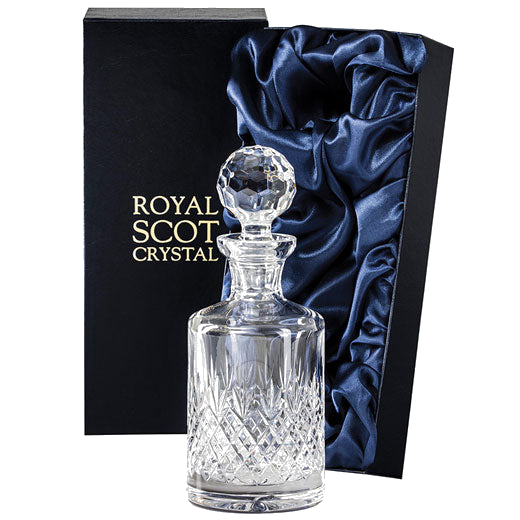 This Royal Scot Crystal Edinburgh 50cl Round Spirit Decanter will be presented inside a midnight blue satin-lined gift box.