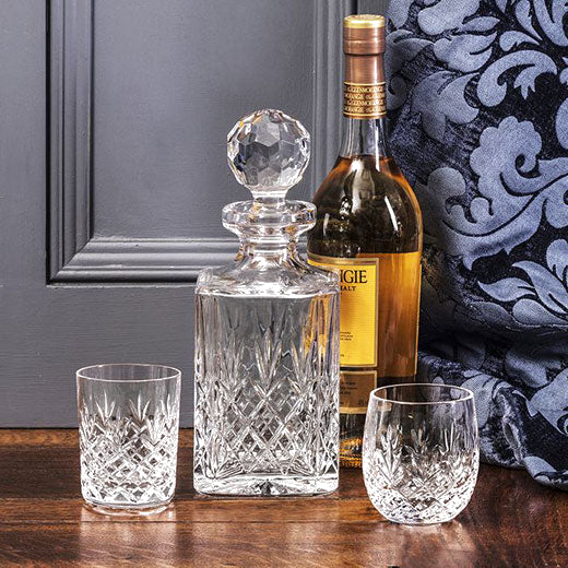 royal scot crystal edinburgh square spirit decanter with whisky tumbler set lifestyle