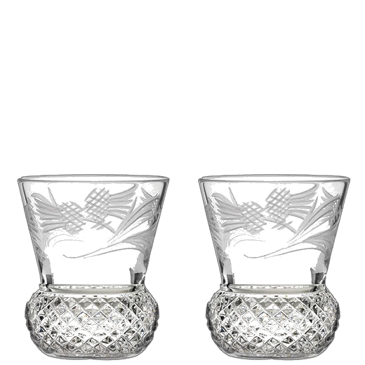 These Flower of Scotland 2 x 6cl Thistle Shape Tot Glasses have been designed by Royal Scot Crystal.