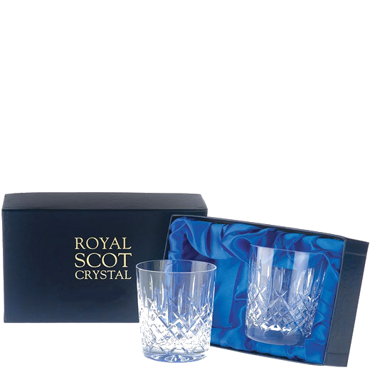 These Royal Scot Crystal London 2 x 33cl Large Tumblers will be presented inside a blue gift box.