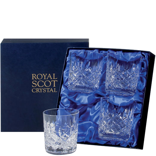 These London 4 x 33cl Large Tumblers will be presented inside a Royal Scot Crystal gift box.
