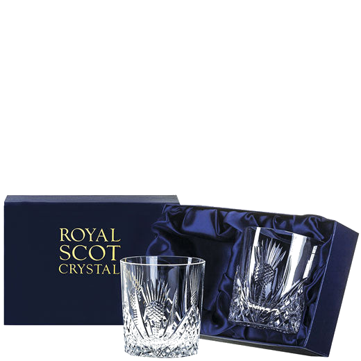 These Scottish Thistle 2 x 26cl Whisky Tumblers have been designed by Royal Scot Crystal.