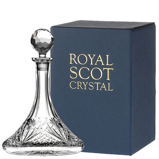 This Royal Scot Crystal Scottish Thistle 85cl Ships Decanter will be presented inside a blue gift box.