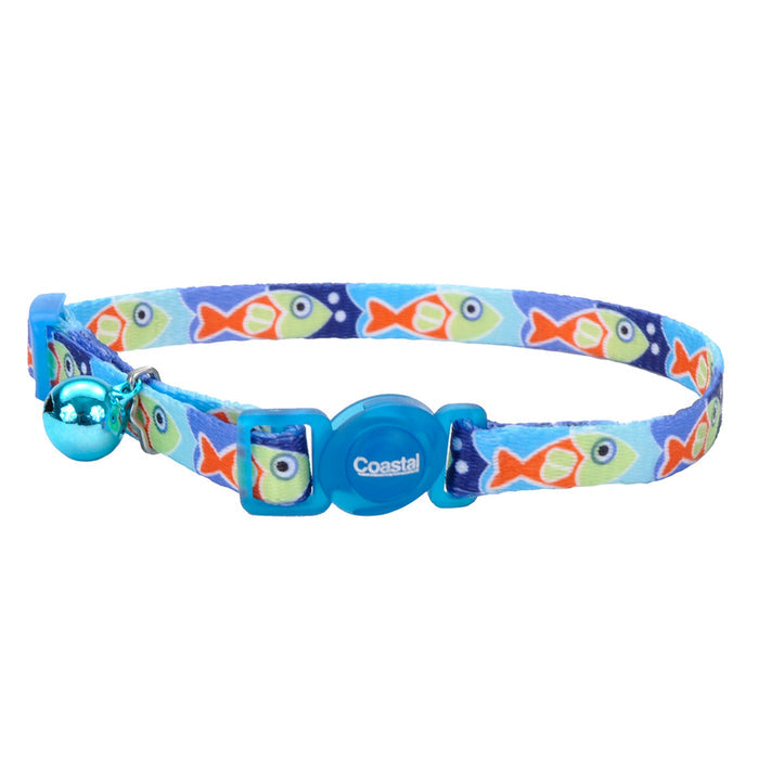 Safe Cat® Fashion Adjustable Breakaway Collar, Blue Fish, 3/8" x 8"-12"