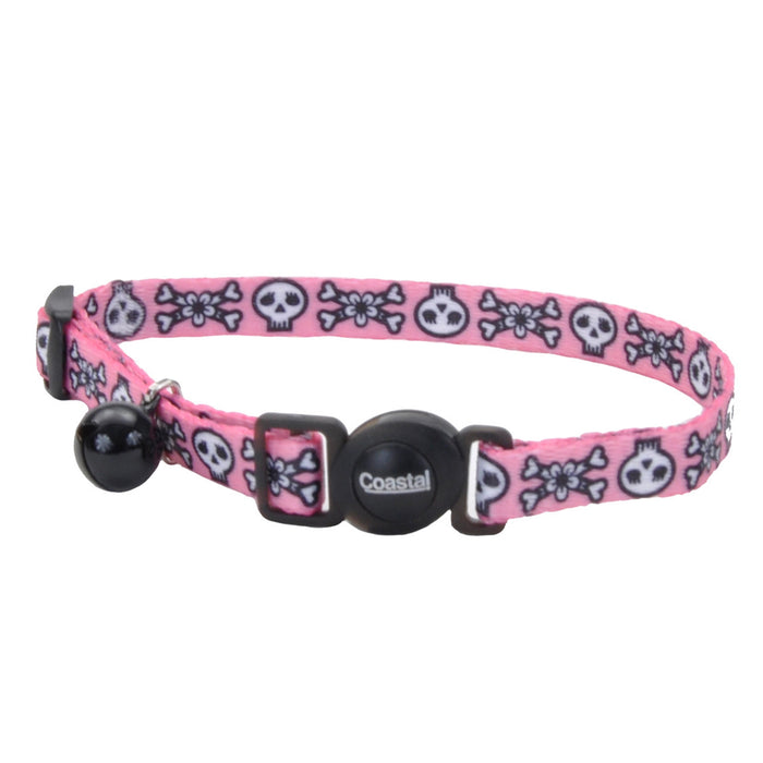 Safe Cat® Fashion Adjustable Breakaway Collar, Skulls Pink, 3/8" x 8"-12"