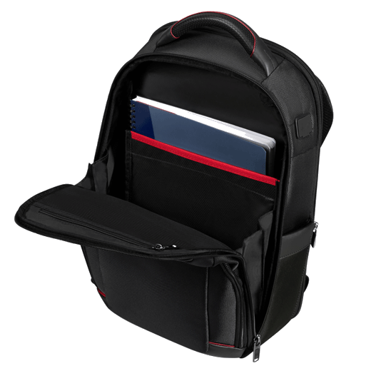 This Samsonite Pro-DLX 6 Backpack 14.1" Black can fit a 14.1" laptop in the padded compartment.