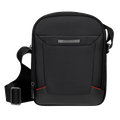 This Samsonite Pro-DLX 6 Medium Crossbody Bag in Black has gunmetal accents including a branded plaque on the front.