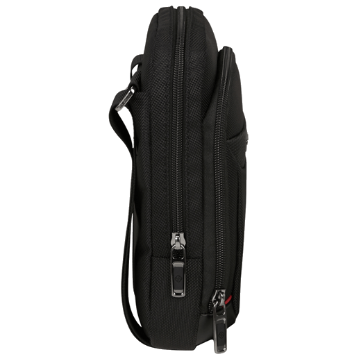Samsonite's Pro-DLX 6 Small Crossbody Bag is made with Black Ballistic Nylon and a recycled polyester fabric on the interior.