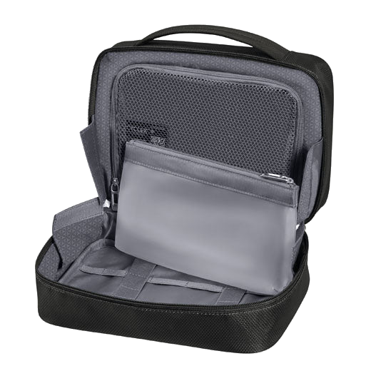 This Respark Weekender Wash Bag Ozone Black by Samsonite has a removable pouch so you can store small toiletries or accessories.