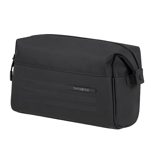 Samsonite's Stackd Toilet Kit Pouch in Black is made out of a combination of PU leather and recycled PET.