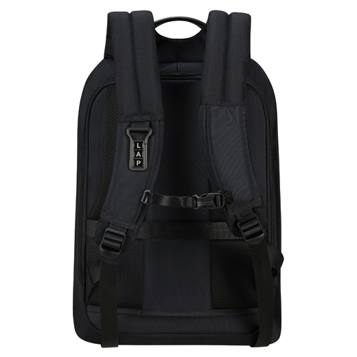This Samsonite Urban-Eye Accordeon Backpack 15.6", Black has padded shoulder straps for comfort and a top handle.