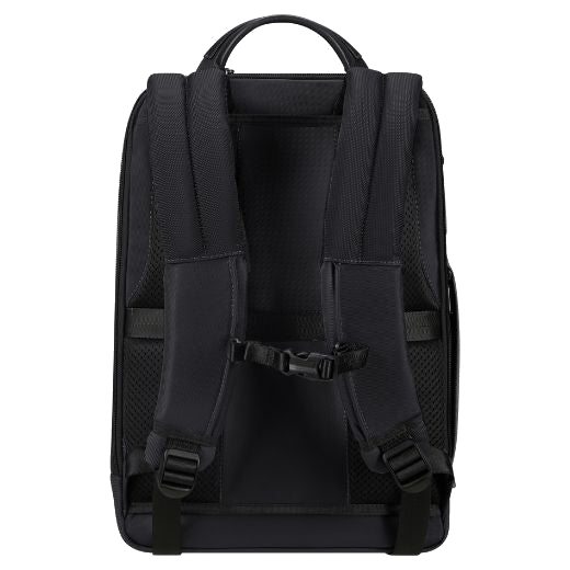 This Urban-Eye Backpack 14.1" in Black by Samsonite has adjustable shoulder straps and a mesh panel on the back.