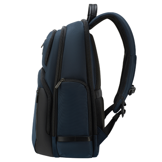This Samsonite Urban-Eye Backpack 15.6" in Blue has two water bottle pockets on each side, multiple front exterior pockets with zips and a spacious main compartment.