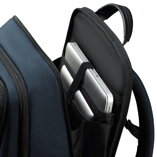 This Urban-Eye Backpack 15.6" in Blue by Samsonite can fit a tablet up to 10.5 inches and a laptop inside the padded compartments.