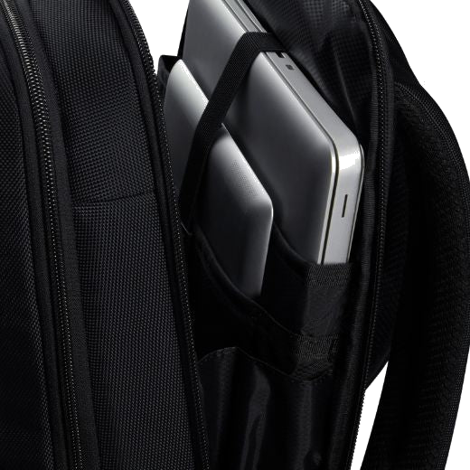 This Urban-Eye Black Backpack 15.6", 2 Pockets by Samsonite has a padded compartment so you can safely keep your laptop or tablet.
