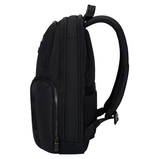 Samsonite's Urban-Eye Black Backpack 15.6", 2 Pockets is made out of nylon with recycled PET and leather trims.