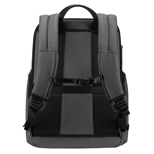 This Urban-Eye Grey and Cognac Backpack 15.6" by Samsonite has padded shoulder straps that provide comfort when you have the backpack on.